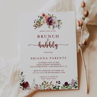 Rustic Floral Brunch and Bubbly Bridal Shower Invitations