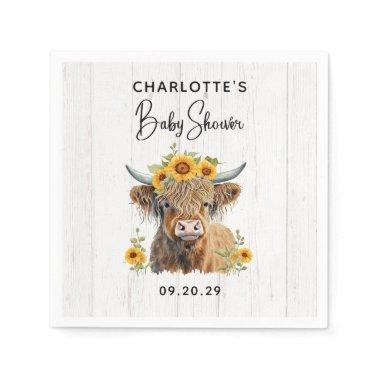 Rustic Floral Cow Baby Shower Napkins