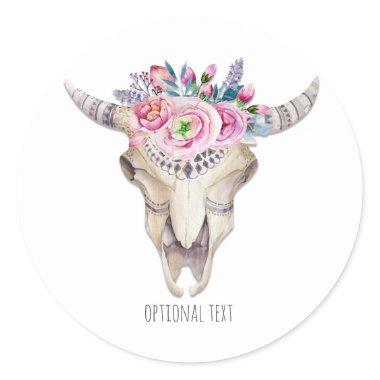 Rustic Floral Cow Skull Boho Chic Custom Favor Classic Round Sticker