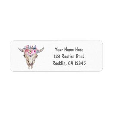 Rustic Floral Cow Skull Boho Chic Party  Label
