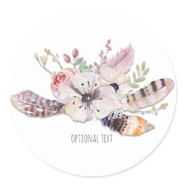 Rustic Floral & Feathers Boho Chic Custom Favor Classic Round Sticker