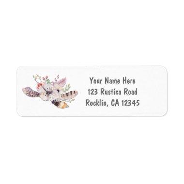Rustic Floral & Feathers Boho Chic Invitations Label