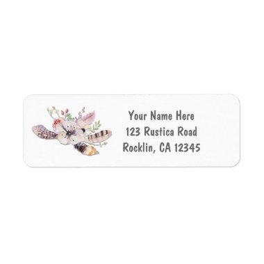 Rustic Floral & Feathers Boho Chic  Label