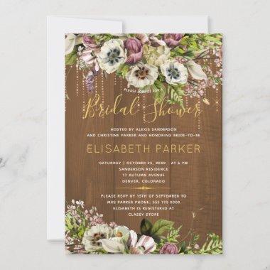 Rustic floral gold ivory wood fall bridal shower Invitations