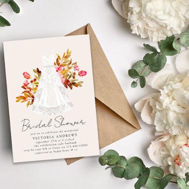 Rustic Floral Gown Bridal Shower Invitations