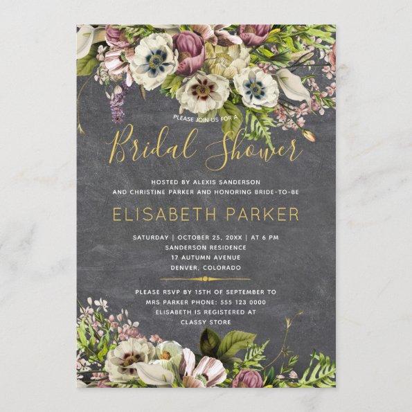 Rustic floral grey chalkboard fall bridal shower Invitations
