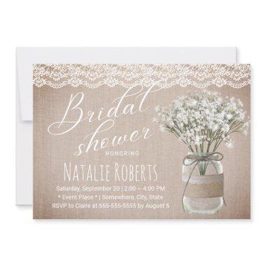 Rustic Floral Jar Vintage Burlap Bridal Shower Invitations