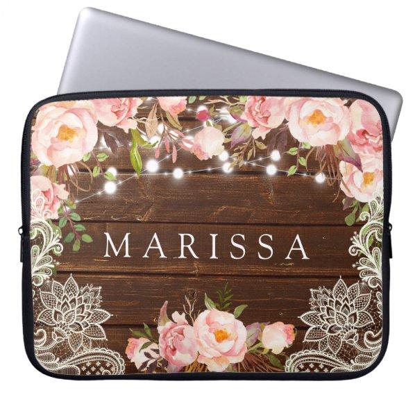 Rustic Floral Lace and Lights Laptop Sleeve