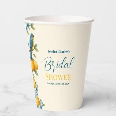 Rustic floral lemon & bluebird  paper cups