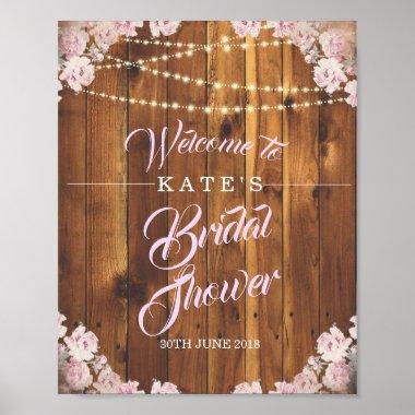 Rustic Floral Light String Wood Bridal Shower Sign