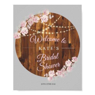 Rustic Floral Light Strings Wooden Bridal Shower Poster