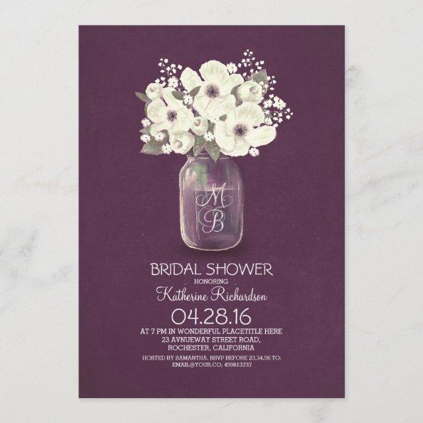 rustic floral mason jar bridal shower Invitations