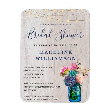 Rustic Floral Mason Jar & Lights Bridal Shower Magnet