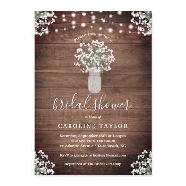 Rustic Floral Mason Jar String Light Bridal Shower Invitations