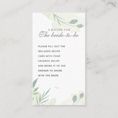 Rustic Floral Minty Green Bridal Shower Recipe Enclosure Invitations
