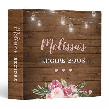 Rustic Floral Pink Family Recipe Kitchen Meal 3 Ring Binder