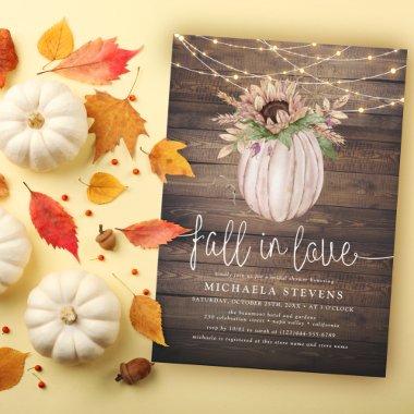 Rustic Floral Pumpkin Fall In Love Bridal Shower Invitations