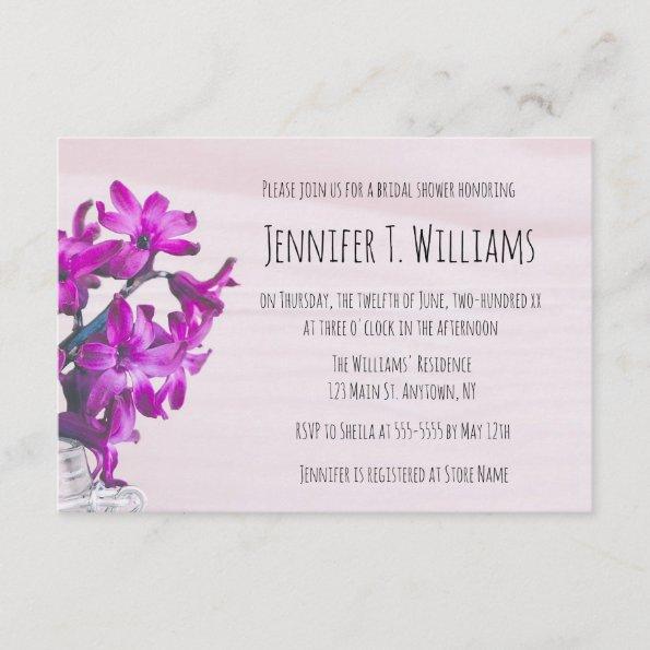 Rustic floral purple bridal shower invitations