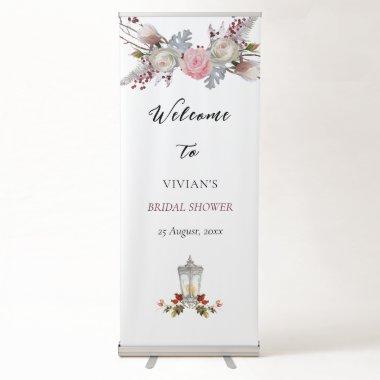 Rustic Floral Roses & Lantern Winter Bridal Shower Retractable Banner