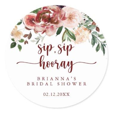 Rustic Floral Sip Sip Hooray Bridal Shower  Classic Round Sticker