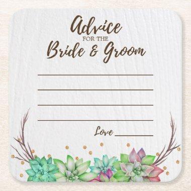 Rustic Floral Succulent Advice for Bride & Groom Square Paper Coaster