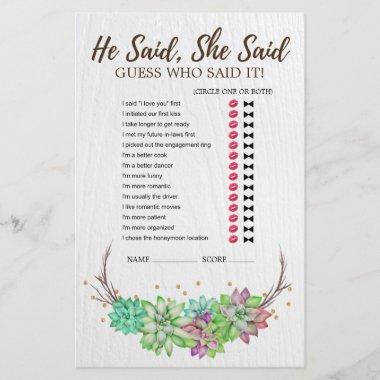 Rustic Floral Succulent Find the Guest Game