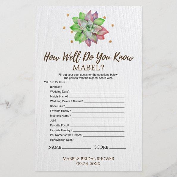 Rustic Floral Succulent "Whats In Your Purse" Game