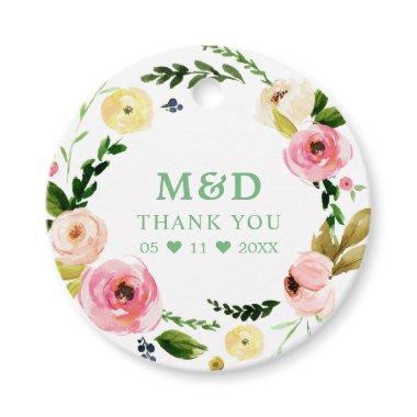 Rustic Floral Watercolor Mint Thank You Wedding Favor Tags
