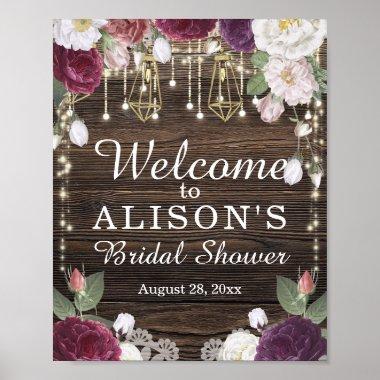 Rustic Floral Wood Bridal Shower Welcome Sign