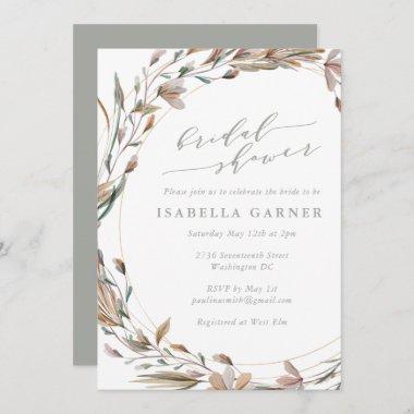 Rustic Floral Wreath Watercolor Bridal Shower Invitations