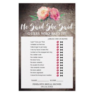 Rustic Flower Bouquet "He Said She Said" Game