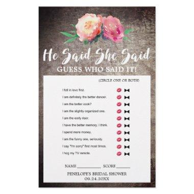 Rustic Flower Bouquet "He Said She Said" Quiz Game