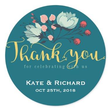 Rustic Flower Script Thank You Wedding Sticker