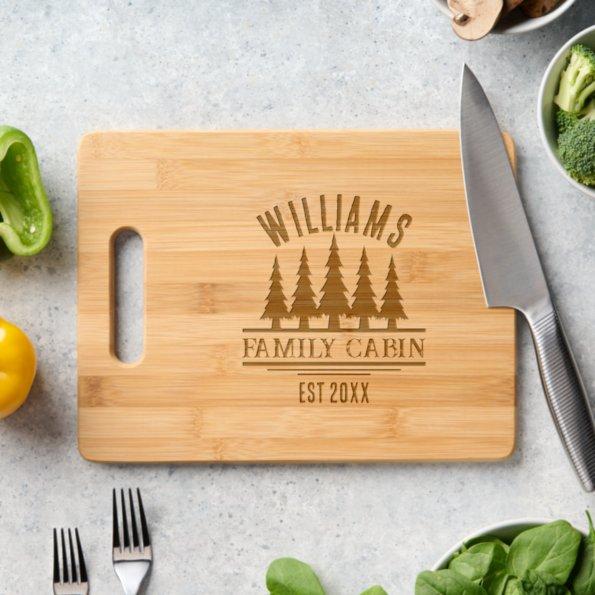 Rustic Forest Personalized Family Cabin Name Est Engraved Cutting Board