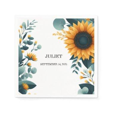 Rustic Garden Greenery Sunflower  Napkins