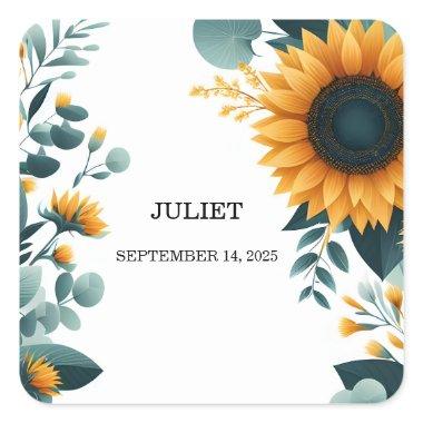 Rustic Garden Greenery Sunflower  Square Sticker