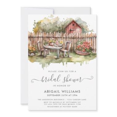 Rustic Garden Party Picnic Backyard Bridal Shower Invitations