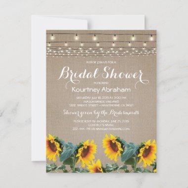 Rustic Garden Sunflowers Lights Bridal Shower Invitations