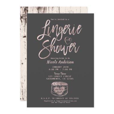 Rustic Glam Rose Gold Pink Grey Lingerie Shower Invitations