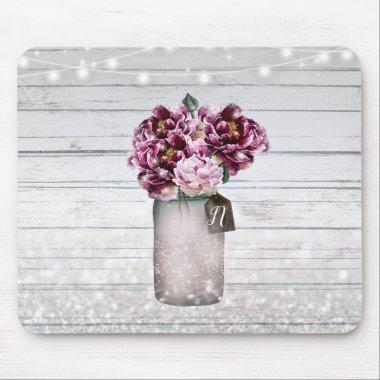 Rustic Glamour Wood & Burgundy Mason Jar Flowers Mouse Pad