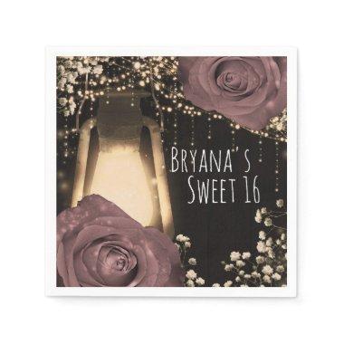 Rustic Glow Lantern Dusty Pink Mauve Roses Napkins