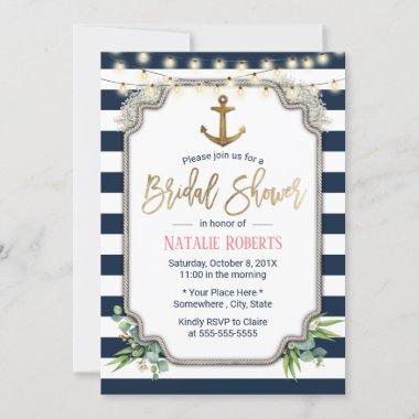 Rustic Gold Anchor Nautical Bridal Shower Invitations