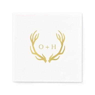Rustic Gold Antlers White Wedding Paper Napkin