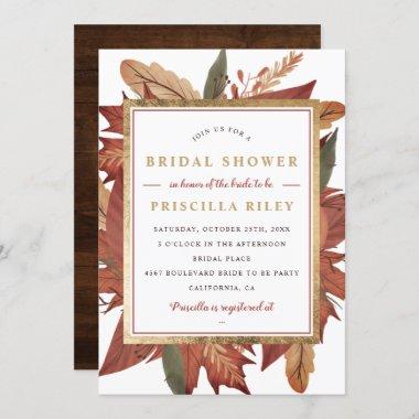 Rustic gold fall white floral bridal shower Invitations