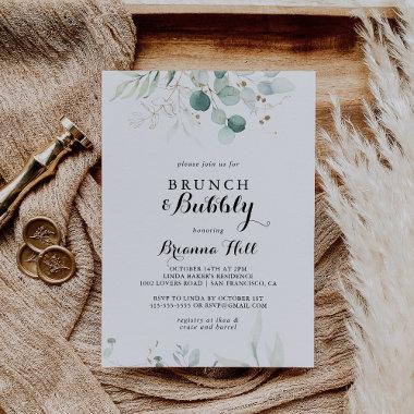 Rustic Gold Floral Brunch and Bubbly Bridal Shower Invitations