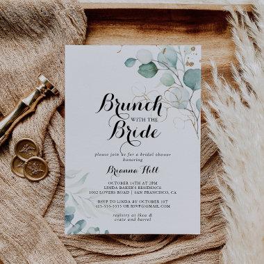Rustic Gold Floral Brunch with the Bride Shower Invitations