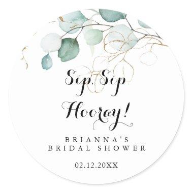 Rustic Gold Floral Sip Sip Hooray Bridal Shower Classic Round Sticker
