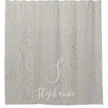 Rustic Gold Foil Patterns Grey Monogram Initials Shower Curtain