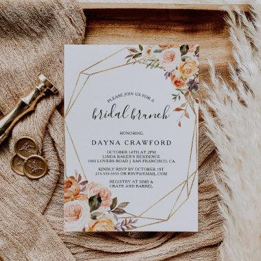 Rustic Gold Geometric Floral Bridal Brunch Invitations