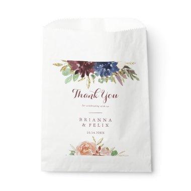 Rustic Gold Leaves and Floral Thank You Wedding Favor Bag